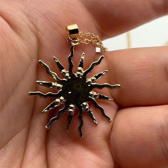 Gold Tone Sun and Moon Celestial Pendant Necklace 18" Adjustable - Picture 8 of 9